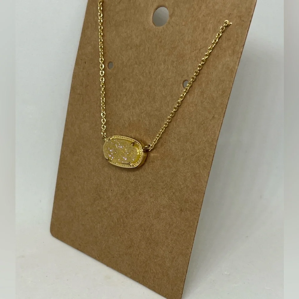 NEW Druzy Pendant Necklace Yellow Gold Chain Dainty Gift Drusy‎ Feminine Jewelry